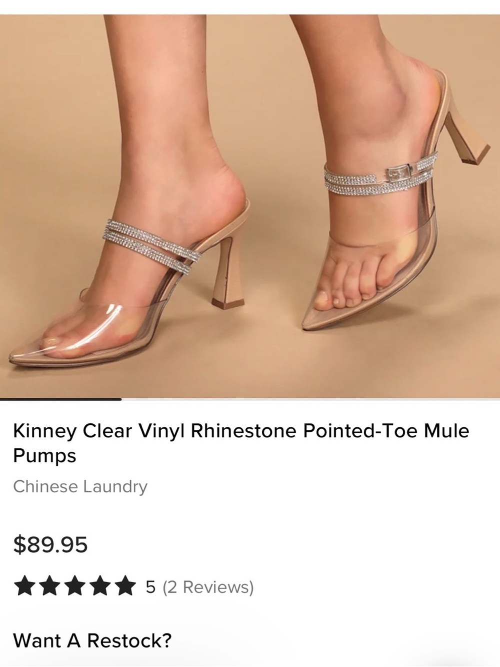 Chinese Laundry Clear Pointed-Toe Rhinestone Mule Pumps - Nude